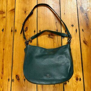 Coach Elle Hobo Bag in Olive Green Grained Leather with Crossbody Strap